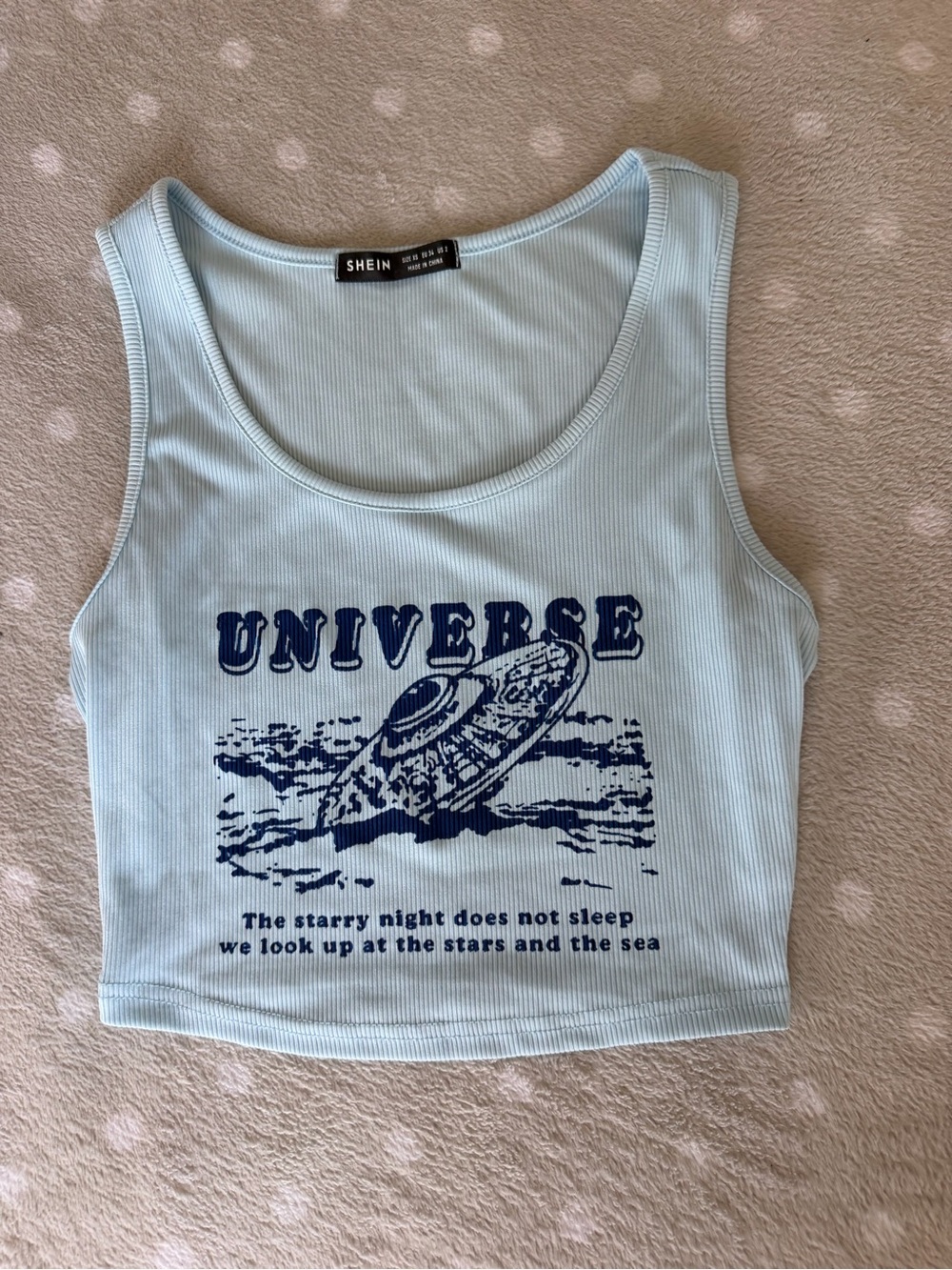 SHEIN Light Blue Tank with Navy 'Universe' UFO Graphic